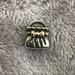 Pandora S925 ALE Silver Purse w Gold Bow Charm